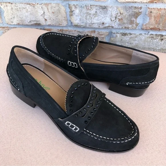 True Ivy Leather Black Ally Nubuck Studds Details Penny Slip On Loafer 8M - Picture 2 of 15